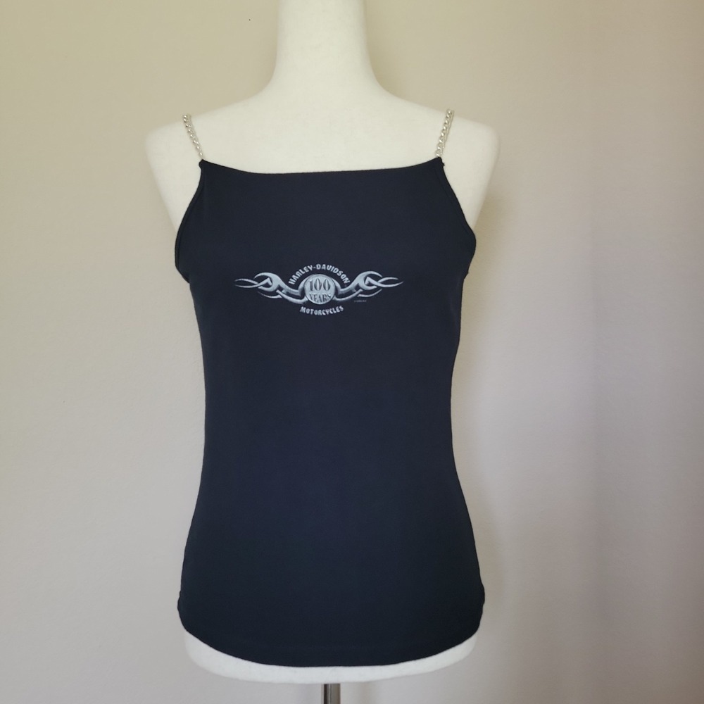 Vtg Harley Davidson Womens Tank Top Sz S Tattoo Print 100 Years Tallahassee Y2K